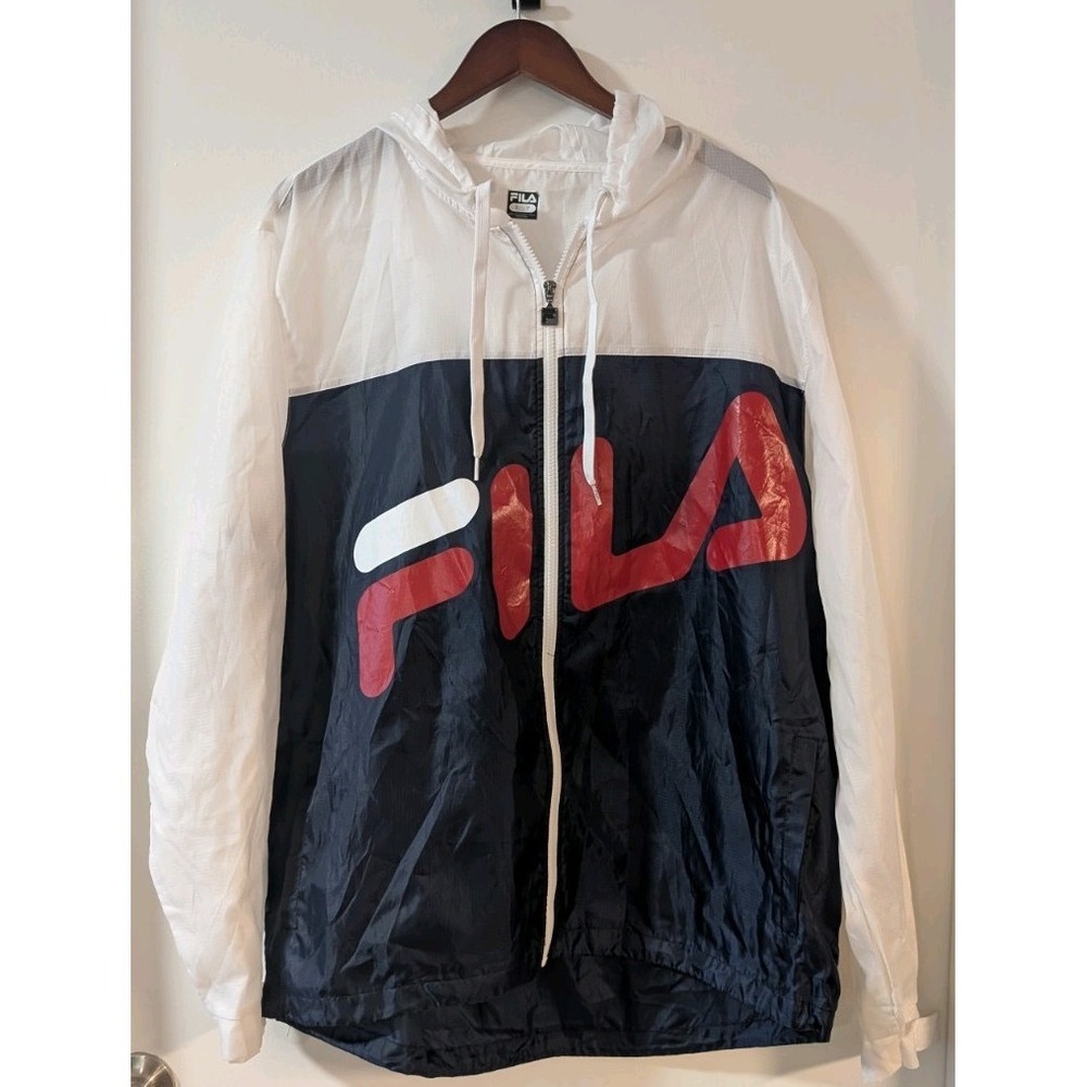 FILA Windbreaker Jacket Hooded 2XL Full Zip Vintage Styling 90s Y2K Retro Logo